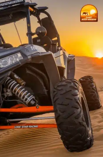 Dune buggy speeding over sand dunes during a thrilling ride